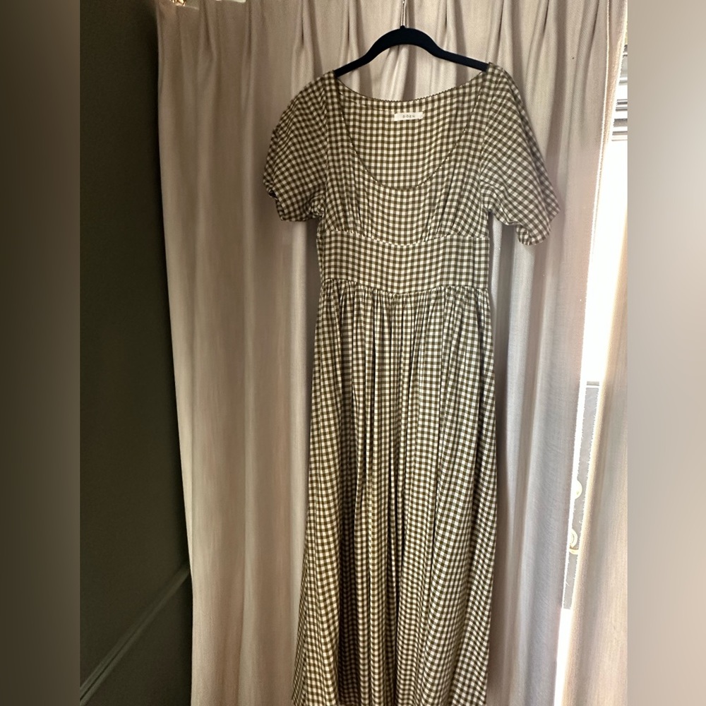Doen Gingham check dress in olive green